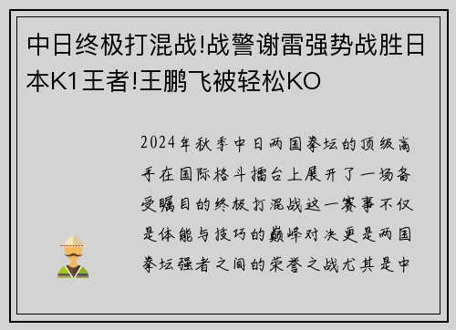 中日终极打混战!战警谢雷强势战胜日本K1王者!王鹏飞被轻松KO