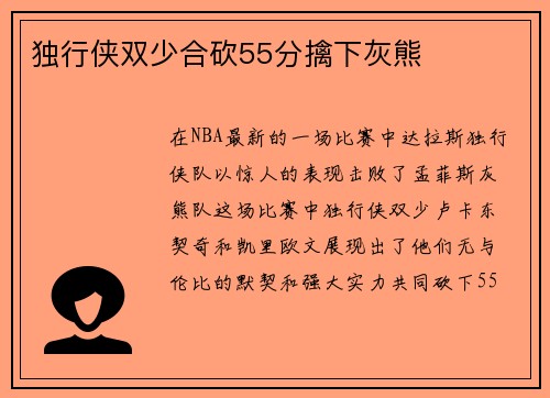 独行侠双少合砍55分擒下灰熊