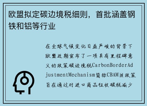 欧盟拟定碳边境税细则，首批涵盖钢铁和铝等行业